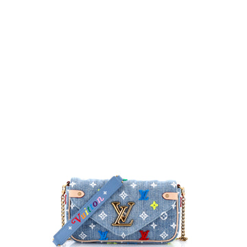 Louis Vuitton New Wave Chain Pochette Monogram Embroidered Quilted Denim