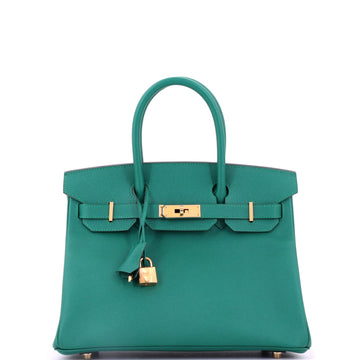 Hermes Birkin Handbag Malachite Epsom with Gold Hardware 30