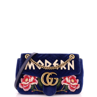 Gucci GG Marmont Flap Bag Embroidered Matelasse Velvet Medium