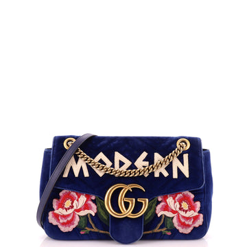 Gucci GG Marmont Flap Bag Embroidered Matelasse Velvet Medium