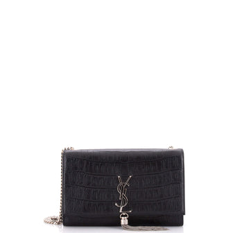 Saint Laurent Classic Monogram Tassel Crossbody Bag Crocodile Embossed Leather Medium