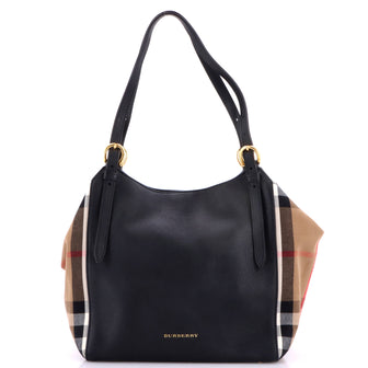 Burberry Canterbury Tote Leather and House Check Canvas Small