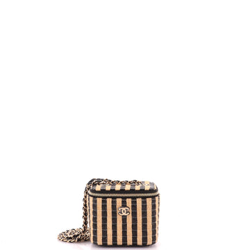 Chanel Classic Vanity Case with Chain Striped Raffia and Jute Mini