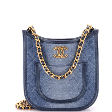 Chanel CC Front Pocket Chain Hobo Quilted Denim Small