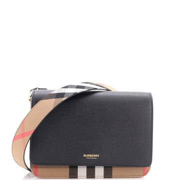 Burberry Mackford Shoulder Bag Leather and House Check Canvas Small