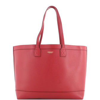 Burberry Shopping Tote Leather with Check Canvas Interior Medium