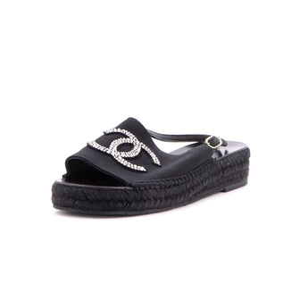 Chanel Women's CC Slingback Espadrille Sandals Crystal Embellished Canvas