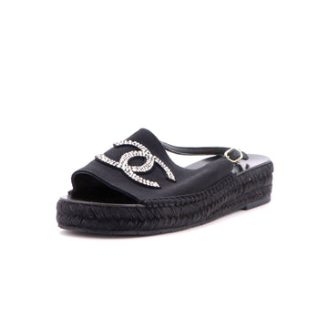 Chanel Women's CC Slingback Espadrille Sandals Crystal Embellished Canvas