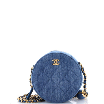Chanel Pearl Crush Round Clutch with Chain Quilted Denim