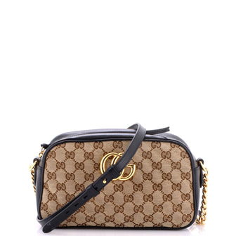 Gucci GG Marmont Shoulder Bag Diagonal Quilted GG Canvas with Leather Small