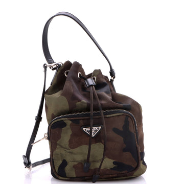Prada Drawstring Bucket Bag Printed Tessuto Small