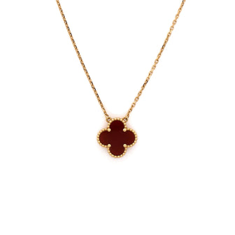 Van Cleef & Arpels Vintage Alhambra Pendant Necklace 18K Yellow Gold and Carnelian
