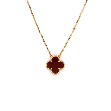 Van Cleef & Arpels Vintage Alhambra Pendant Necklace 18K Yellow Gold and Carnelian