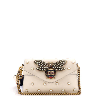 Gucci Broadway Pearly Bee Shoulder Bag Embellished Leather Mini