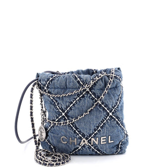 Chanel 22 Chain Hobo Quilted Stitched Denim Mini
