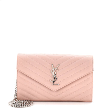 Saint Laurent Classic Monogram Wallet on Chain Matelasse Chevron Leather Medium