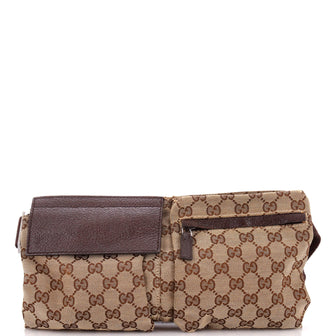 Gucci Vintage Double Belt Bag GG Canvas with Leather Small