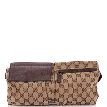 Gucci Vintage Double Belt Bag GG Canvas with Leather Small