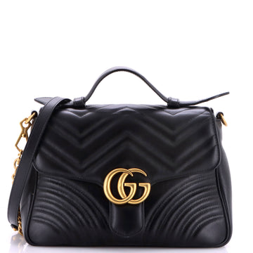 Gucci GG Marmont Top Handle Flap Bag Matelasse Leather Small