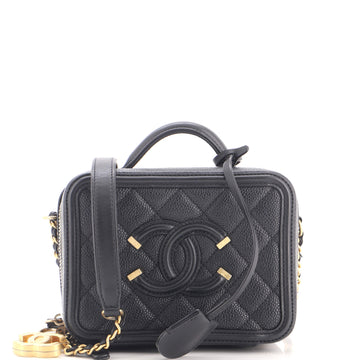 Chanel Filigree Vanity Case Quilted Caviar Small