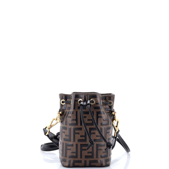 Fendi Mon Tresor Bucket Bag Zucca Embossed Leather Mini