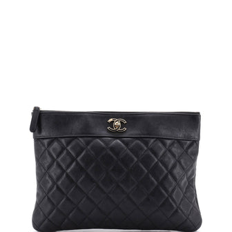 Chanel Mademoiselle Vintage O Case Clutch Quilted Sheepskin Medium