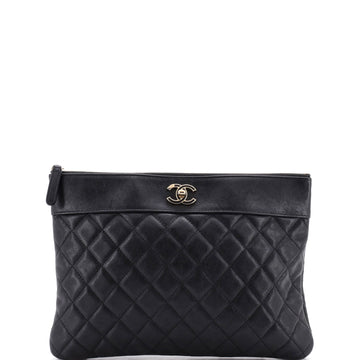 Chanel Mademoiselle Vintage O Case Clutch Quilted Sheepskin Medium
