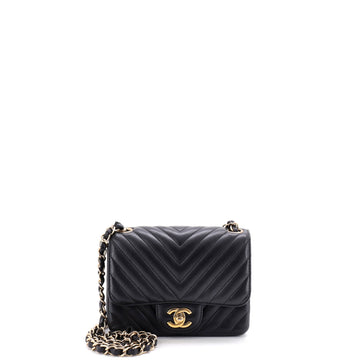 Chanel Square Classic Single Flap Bag Chevron Lambskin Mini
