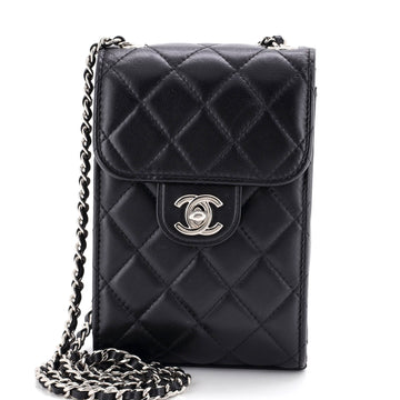 Chanel CC Flap Phone Holder Crossbody Bag Quilted Lambskin