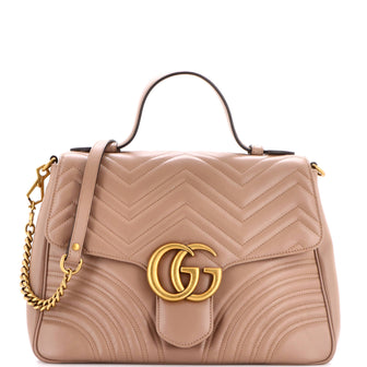 Gucci GG Marmont Top Handle Flap Bag Matelasse Leather Medium