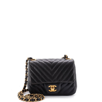 Chanel Square Classic Single Flap Bag Chevron Lambskin Mini