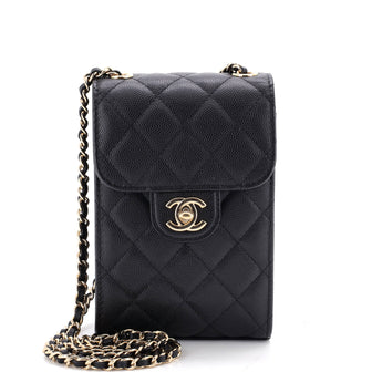 Chanel CC Flap Phone Holder Crossbody Bag Quilted Caviar