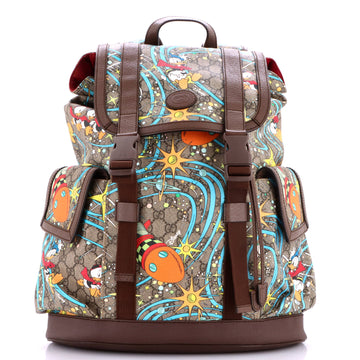 Gucci Disney Donald Duck Double Pocket Buckle Backpack Printed GG Coated Canvas Medium