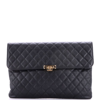 Chanel Golden Class O Case Clutch Quilted Caviar Large