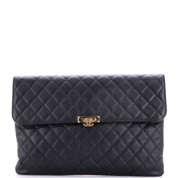 Chanel Golden Class O Case Clutch Quilted Caviar Large