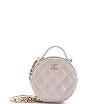 Chanel Handle with Care Round Vanity Case with Chain Quilted Lambskin Small
