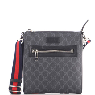 Gucci Web Strap Front Zip Messenger Bag GG Coated Canvas Small