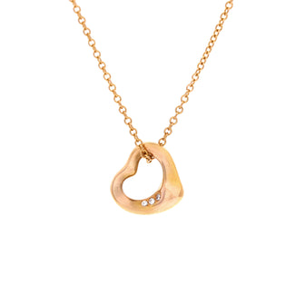 Tiffany & Co. Elsa Peretti Open Heart 3 Diamonds Pendant Necklace 18K Rose Gold and Diamonds 11mm