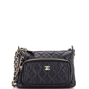 Chanel CC Front Pocket Zip Clutch with Chain Quilted Lambskin Large