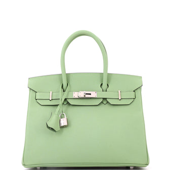 Hermes Birkin Handbag Vert Criquet Epsom with Palladium Hardware 30