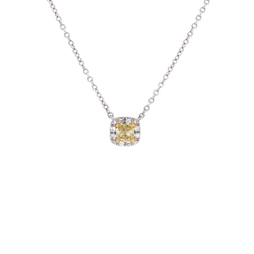 Tiffany & Co. Soleste Cushion Halo Pendant Necklace Platinum and 18K Yellow Gold with Diamonds