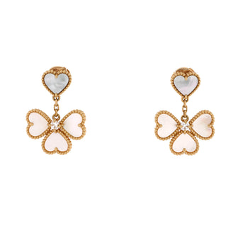 Van Cleef & Arpels Sweet Alhambra Effeuillage Heart Earrings 18K Yellow Gold with Mother of Pearl and Diamonds