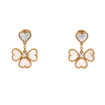 Van Cleef & Arpels Sweet Alhambra Effeuillage Heart Earrings 18K Yellow Gold with Mother of Pearl and Diamonds