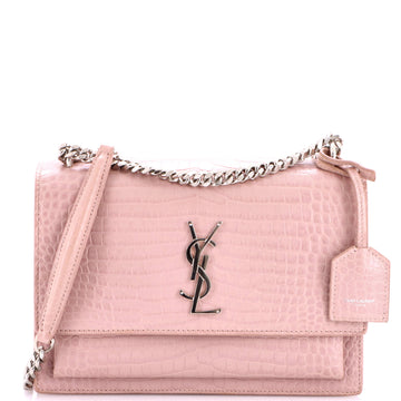Saint Laurent Sunset Crossbody Bag Crocodile Embossed Leather Medium