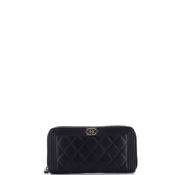 Chanel Boy Zip Around Wallet Quilted Lambskin Long