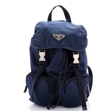 Prada Double Pocket Buckle Backpack Tessuto Small