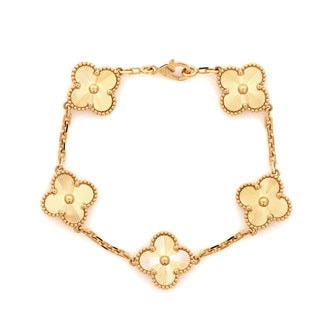 Van Cleef & Arpels Vintage Alhambra 5 Motifs Bracelet Guilloche 18K Yellow Gold