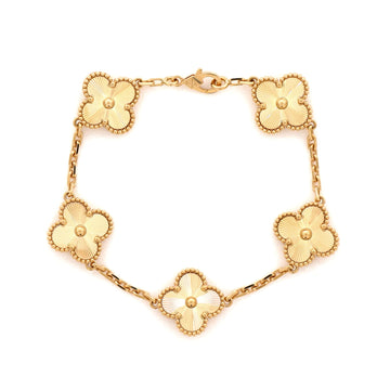 Van Cleef & Arpels Vintage Alhambra 5 Motifs Bracelet Guilloche 18K Yellow Gold