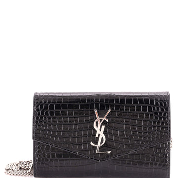 Saint Laurent Uptown Chain Wallet Crocodile Embossed Leather