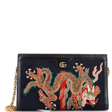 Gucci Ophidia Chain Shoulder Bag Embroidered Suede Medium